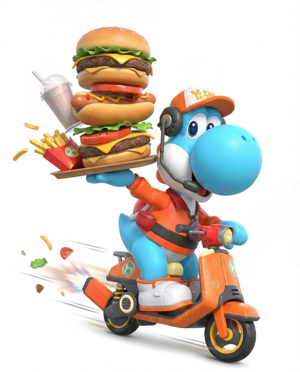 Yoshi delivering food on a scooter